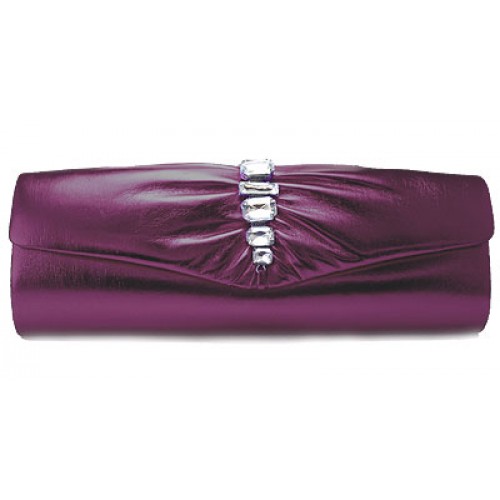 Evening Bag - PU Leather w/ Acrylic Beaded Accent - Purple